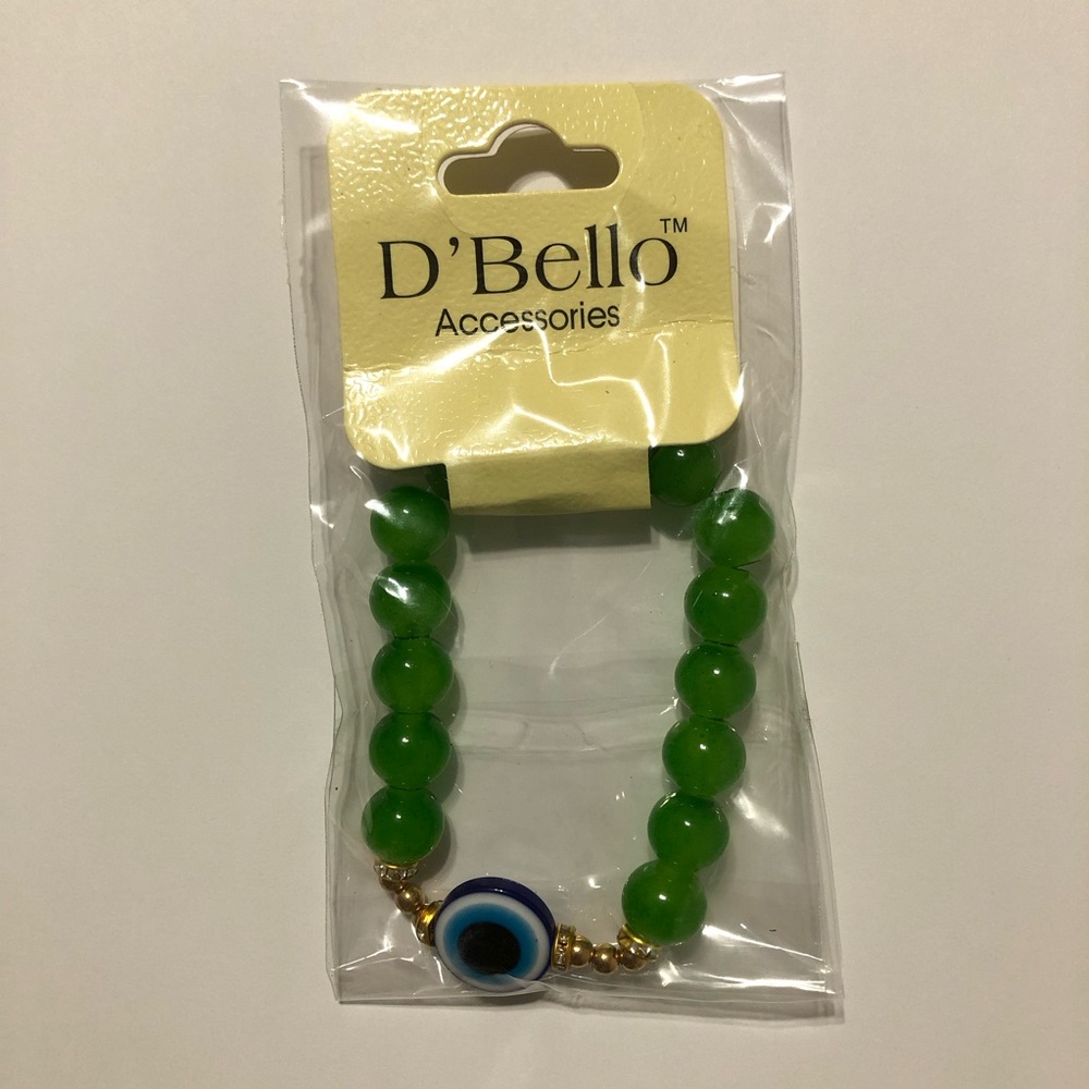 NWT D'Bello Accessories Evil Eye Charm Stretch Green Beaded Bracelet
